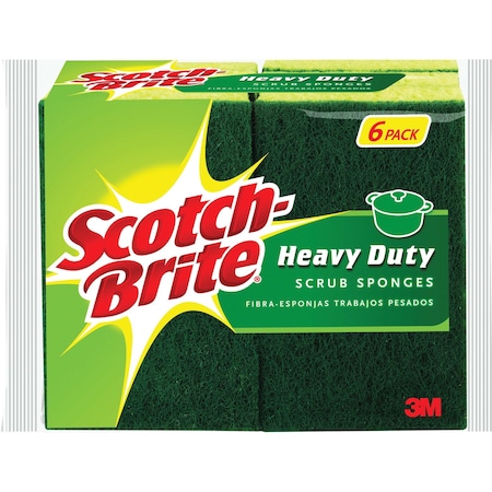Scotch-Brite Scrub Sponges, Hvy-Duty, 4-1/2"x2-3/4", 3, YW/GN, PK 6 MMM426CT